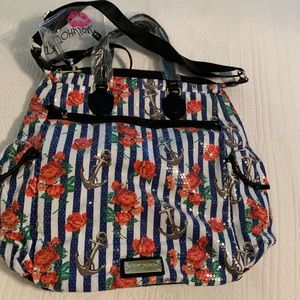 Betsey Johnson sequin bag nwt anchors roses